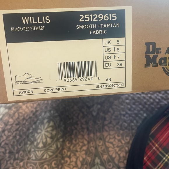 Dr. Martens Willis Black and Red Tartan Shoes - Picture 2 of 3
